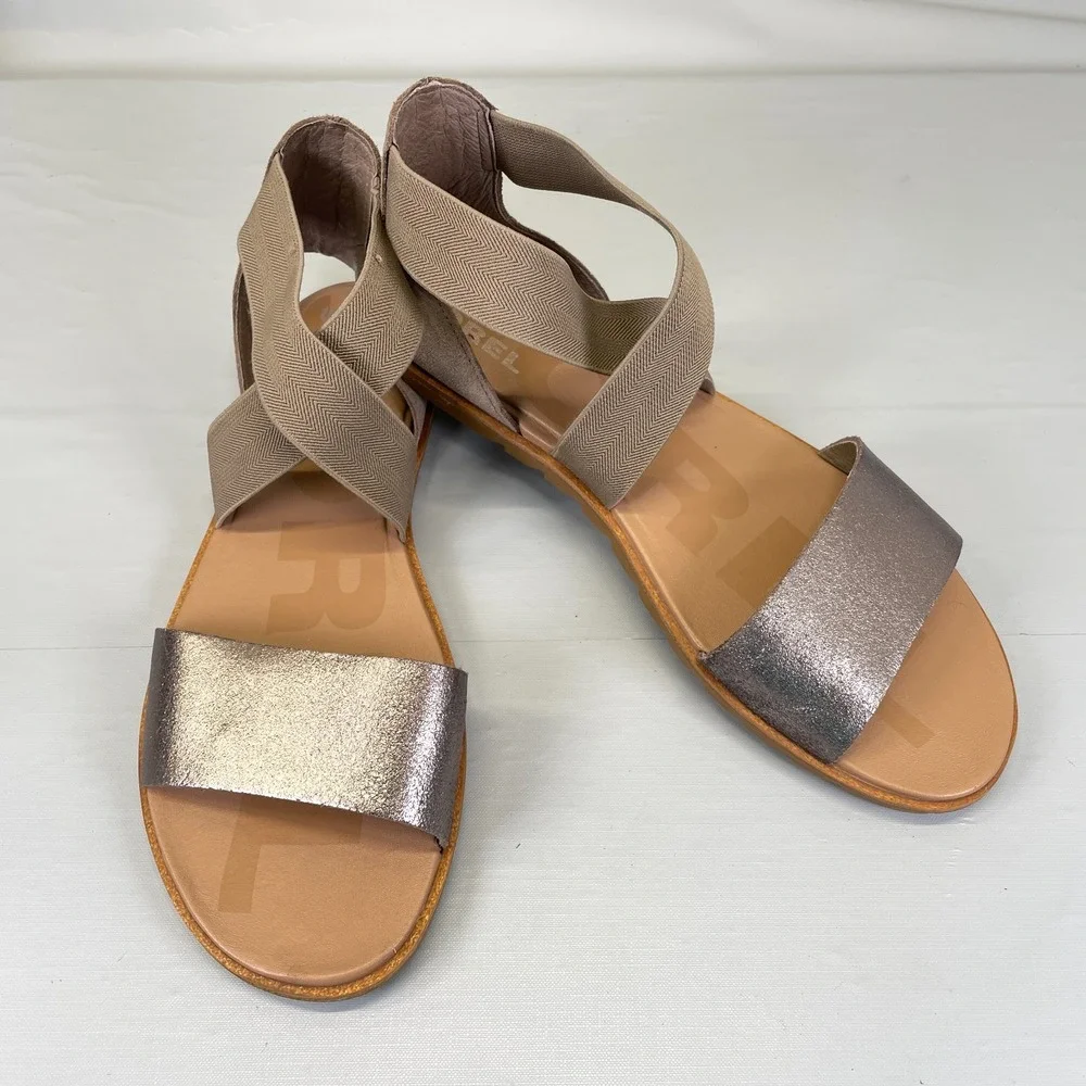 Sorel Ella II Sandals Womens Size 9 Bronze Metallic Strappy Casual Slip On Shoes